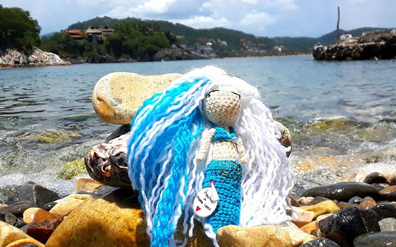 Sirena Azul Tejida En Crochet 